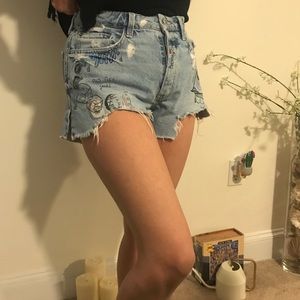 Zara distressed graffiti shorts